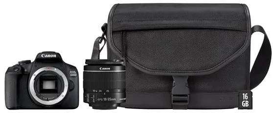 Canon EOS 2000D 18-55mm IS II + Bolsa SB130 + Tarjeta SD de 16GB