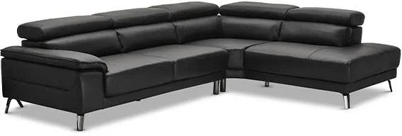 Sofá esquinero Napoli con función reclinable - cuero negro - versión derecha