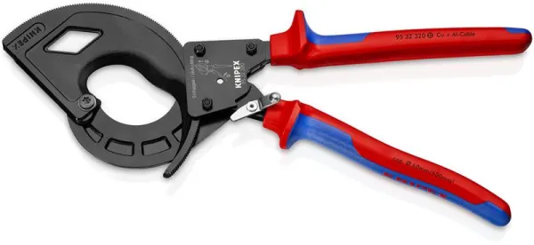 Cortador de cables Knipex (principio de trinquete, 3 velocidades) negro atramentado, con mangos multicomponente 320 mm