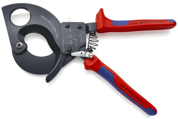 Cizalla para cables Knipex (principio de trinquete) lacada en negro, con mangos multicomponentes 280 mm