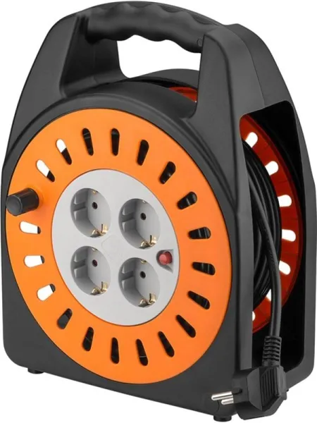 Pro Cable reel 25 m naranja-negro - con 4 tomas protegidas