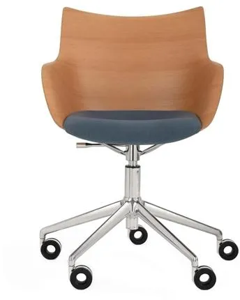 Kartell Q/Wood Silla de oficina Cromo/Madera clara con tapizado azul