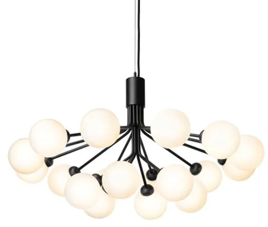 Nuura Apiales 18 Lámpara de araña Negra y Vidrio Opalino