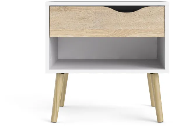 TVILUM Delta mesita de noche - blanco/estructura de roble, con 1 cajón