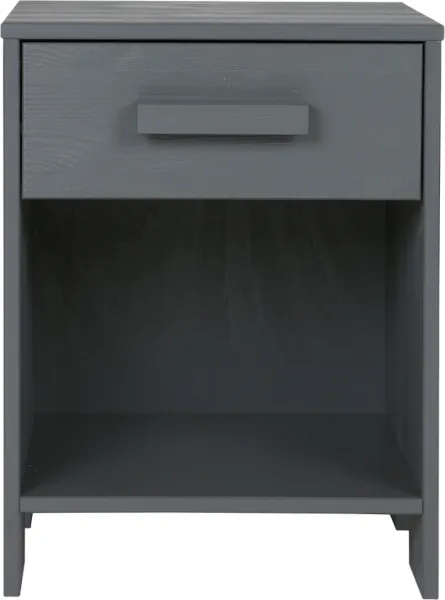 Dennis, Mesita de noche con cajón, gris oscuro, H52x36x39 cm, pino