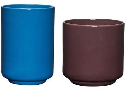 Hübsch Deux Juego de 2 Macetas Marrón Rojizo/Azul
