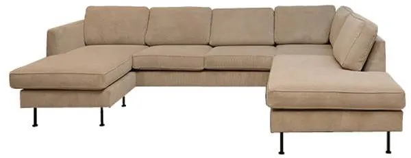 Sofá Thy con chaise longue y extremo abierto - 305 x 210 cm - terciopelo beige - orientado a la izquierda