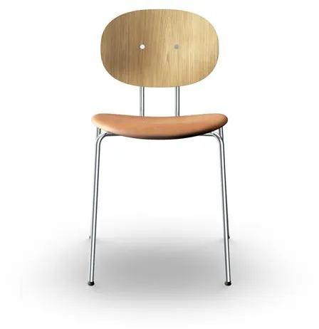 Silla de comedor Sibast Furniture Piet Hein Cromo Roble y Cuero color coñac